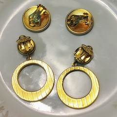 Vintage Lot of 2 Damascene Jewelry Featuring Clip-On Earrings Prong Set