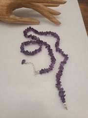 VINTAGE STERLING SILVER ROUGH CUT AMETHYSTS NECKLACE ADJUSTS 17-20IN 925