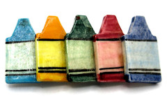 VTG HAND MADE CERAMIC LAYERED CRAYON blue pink green big Brooch Silver tone pin