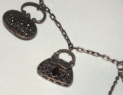 Unique Vintage Sterling Necklace w/5 Almandine Garnets & Marcasite Purses Charms