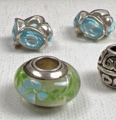 5 Sterling 925 Silver Rhinestone Glass Murano? Slide Charms Bohemian Flowercore