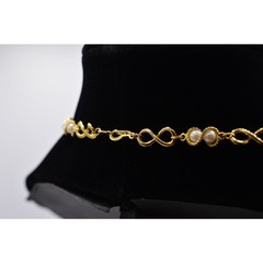 Vintage Pearl Station Necklace White Beaded Chain Gold Tone Linked 1980s Bin2
