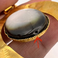 Vintage Nicolas Frangos Gold Tone Mother Of Pear Black Resin Dome Earrings