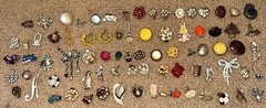 Vintage Costume Jewelry Flower Brooch Button & Earring Lot of 77 Pieces