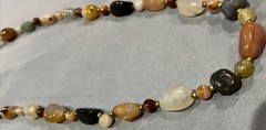 Vintage Semi Precious Stone Necklace Natural Polished Agate Jasper Barrel Clasp