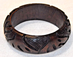Vintage African Wood Bangle Bracelet with Unique Carvings