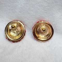 Vintage 1970s Red Acrylic Dome Earrings • Gold‑Tone Cast Setting • Post Style