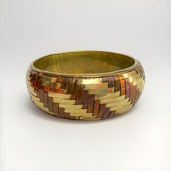 Vintage Copper and Brass Basket Weave Domed Wide Bangle Bracelet