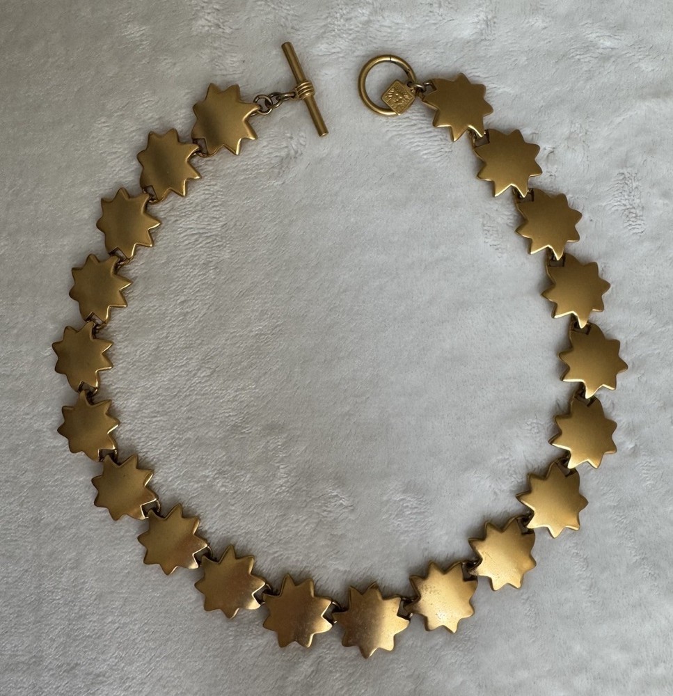 Vintage Anne Klein Matte Gold Star Link Choker Necklace Toggle Celestial 80s 90s