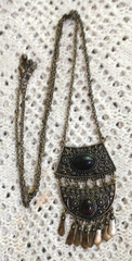 Vintage Boho Style long Necklace gold tone color adjustable length brown stones