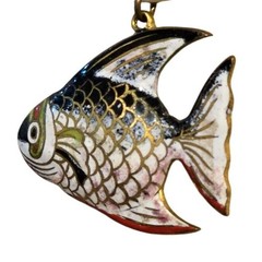 Vintage Cloisonne Fish Pendant Necklace Nautical jewelry Japanese cloisonné art