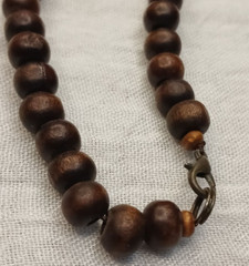 Vintage brass metal necklace with green stone made of brass and faux wood beads