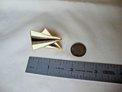 Vtg Samuel Huang Designer Cloisonne Triangles White & Black Gold Tone Scarf Clip