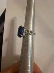 Vintage Sterling Silver Lapis Lazuli Chinese Coin Motif Ring Size 7.5