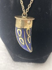 Antique Lapis Lazuli Tibetan Inlay Brass Nepal Horn Necklace Himalayan Long