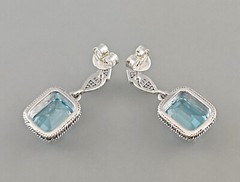 Vintage Sterling Silver Earrings with Blue Opal and Markasite 925 1.2×2.6cm