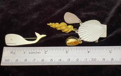 Nautical Brooch Lot Scallop Shell Whale Seahorse Stick Pin Sea Theme 4pc Vintage