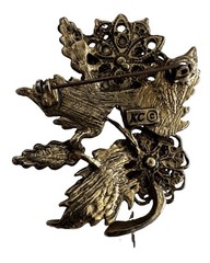Vintage Kenneth Cole KC Maple Leaf Pin Brooch Gold Tone Fall Colors Ornate 2″x2″