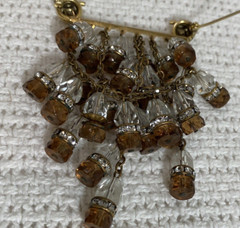 Unique Chandelier Dangle w Clear Rhinestones and Brown & Clear Crystals Brooch