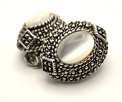 Vintage Estate Clip-On Glam Retro Earrings Faux-Pearl Gold/Silver Tone 1970-90s