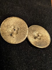 Vintage Goldtone ntricate Detailed Pierced Medallion Earrings, Blue Stone