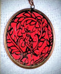 Coppercraft Guild 1978 Red Enamel Bird Pendant Necklace 24″ Vintage Copper