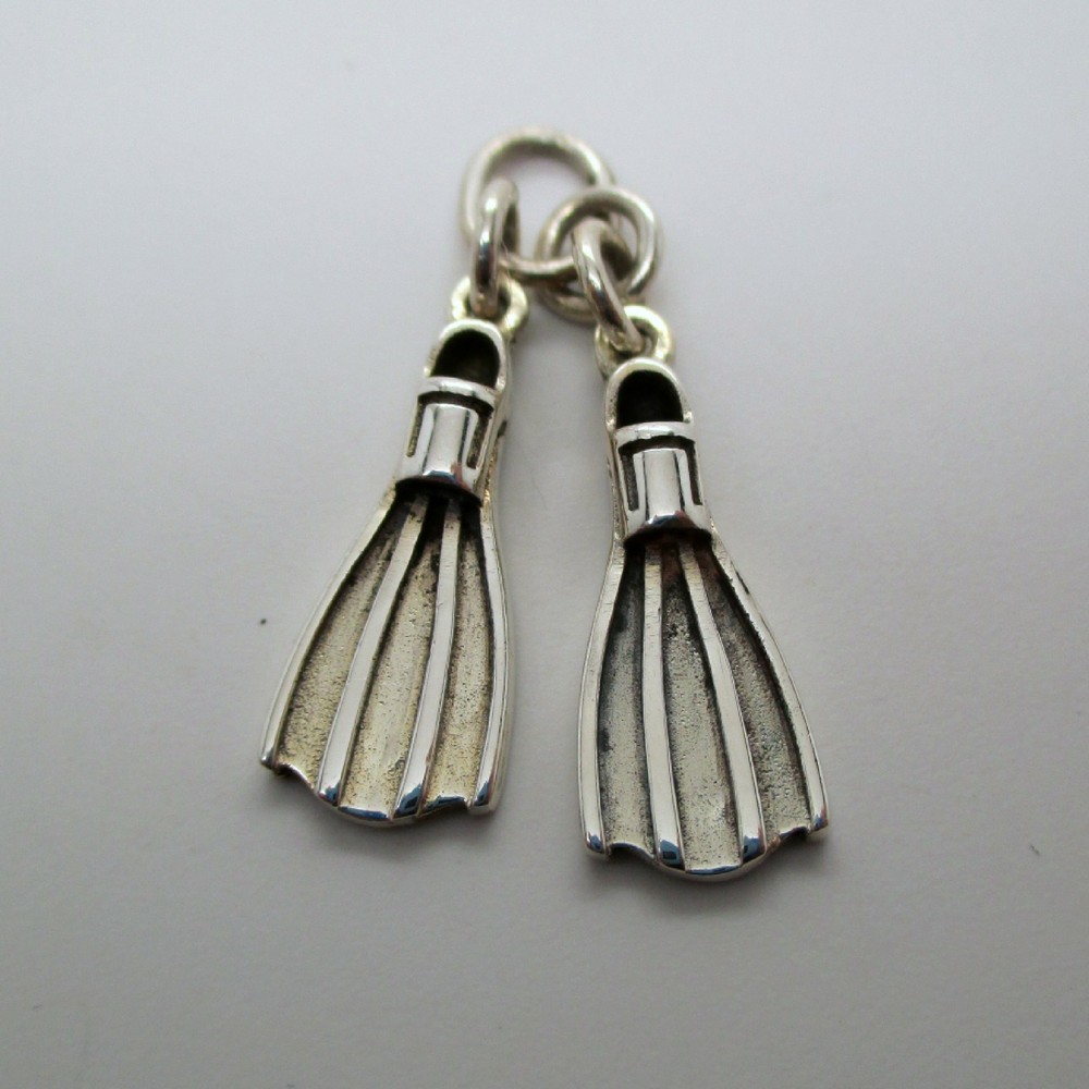 Sterling Silver SWIM FINS Charm for Bracelet PENDANT Scuba Diver Gift CUTE!