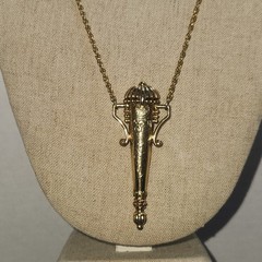 1928 Gold Tone Perfume Needle case Necklace Ornate Engraved Amphora Pendant 30in