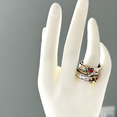 Vintage Sterling Silver Multi Row Band Two Tone Coral Flower Spinner Ring Sz 7