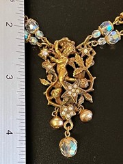 Vintage Kirks Folly Cherub Stars Crescent Moon Angel AB Crystals Necklace 16-20″