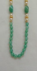 Vintage 1980’s Green Quartz Faux Pearls Hand Knotted Beaded Necklace New #7