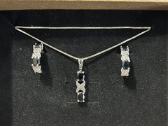 Black and Crystal Rhinestone Pendant and Earring Set with AGI 925 Box Link Chain