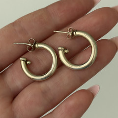 Vintage 925 Sterling Silver Round Half Hoop Huggie Bead Design Earrings