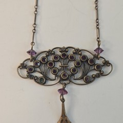 VTG Pididdly Links Brass Gold Tone Rhinestone Art Nouveau Necklace Kingston NY
