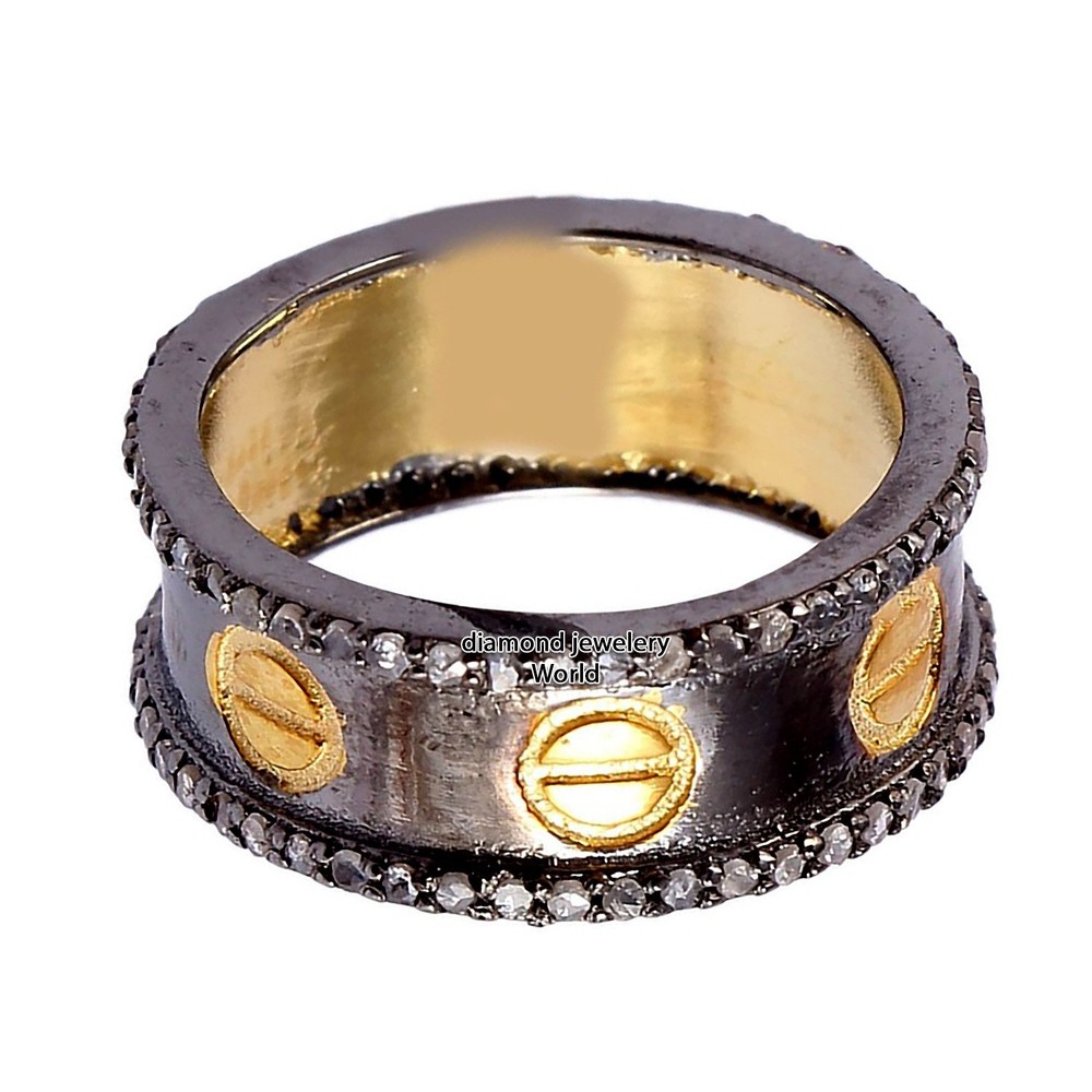 Victorian 1.52ctw Genuine Old Mine Rose Cut Diamond Silver Eternity Ring Jewelry