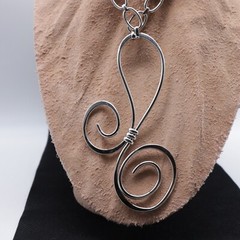 Vintage 1972 Napier Irregular Volutes Silver Tone 5″ Pendant 18″ Modern Necklace
