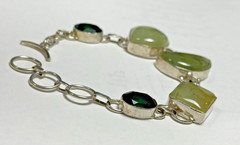 925 Sterling Silver Prehnite Gemstone Link Bracelet Adjustable 7 1/2 in – 9 inch
