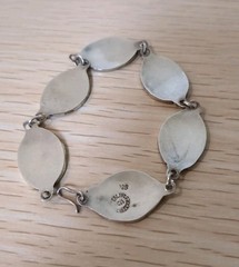 Vintage Mexico .925 Sterling Silver And Abolone Oval Shell Link 6 3/4”Bracelet