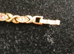 Vintage Gold Toned XO Hugs And Kissess Tennis Bracelet With Clear And Pink…