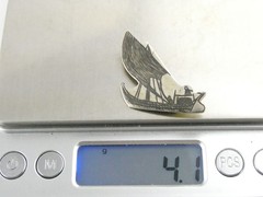 Antique Niello Sterling Silver Boat Brooch Pin 4.1g 1 Inch Length Regatta