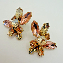 J.Crew Earrings Gold Tone Multicolor Rhinestone Pierced Signed 1.25″