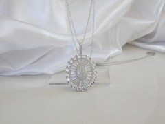 Antique Style Sterling Silver 925 Baguette Cluster CZ Large Pendant Necklace 18″