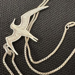 BEAUTIFUL ESTATE STERLING SILVER STUDIO HAND MADE ARTISAN BIRD NECKLACE 20” LONG