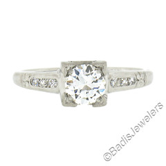 Antique Platinum 0.60ctw Old European Cut Diamond Floral Work Engagement Ring