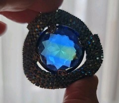 1950’s Mid Century Pin Cobalt Blue Glass Stone Layered Aurora Borealis