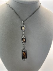 Stunning Art Deco Necklace And Earrings 32+ In. Signed TC With Swarski Crystals