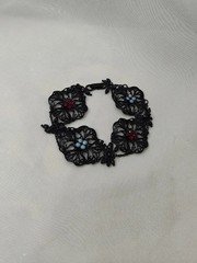 Black Enamel Ornate Victorian Inspired Bracelet With Blue And Crimson Stones