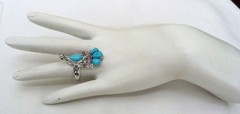 DESIGNER NK STERLING SILVER TURQUOISE PINK TOURMALINE BLUE TOPAZ PEACOCK RING 9