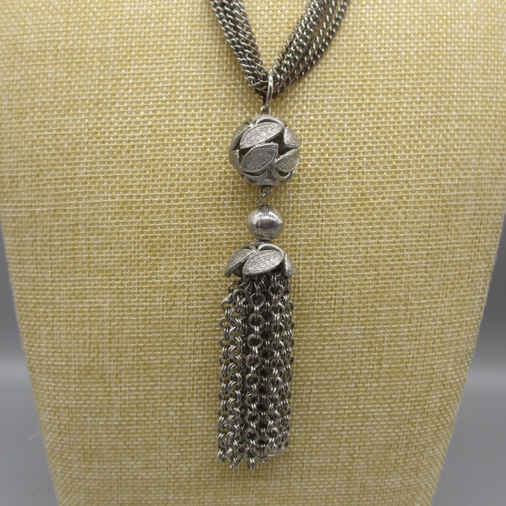 Vintage Tassel Necklace MCM Silver Tone 19 Inch