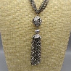 Vintage Tassel Necklace MCM Silver Tone 19 Inch